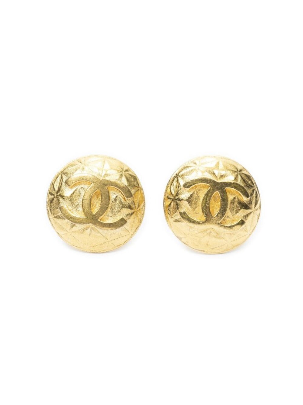 Chanel CC Logo Round Clip-On Earrings Gold Plated